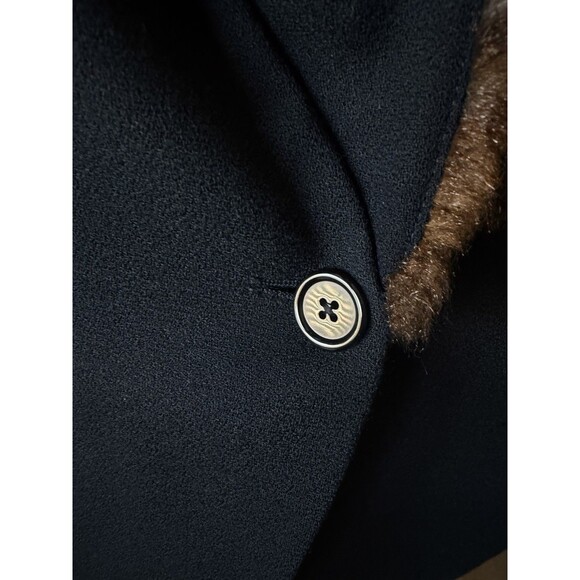 VTG Lauren Ralph Lauren Blazer Coat Worsted Wool Black Lined Faux Fur Collar Sz8 - Picture 5 of 9